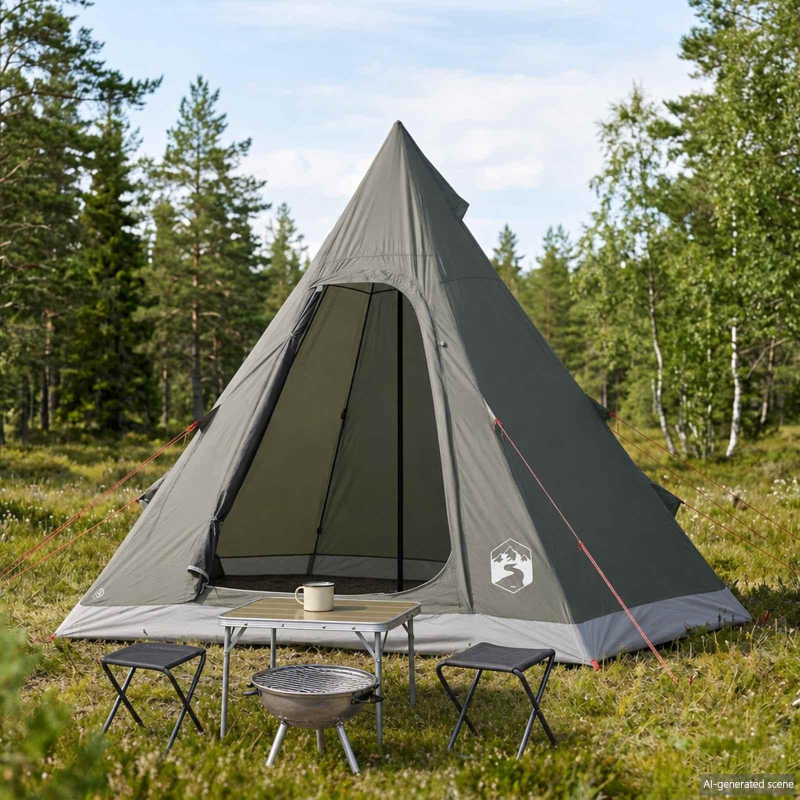 Tipi telt til 3 personer army grøn 185T polyester med PU coating