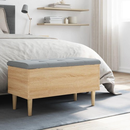 Skobænk med opbevaring 82 x 42 x 46 cm i sonoma-eg med lysegrå hynde