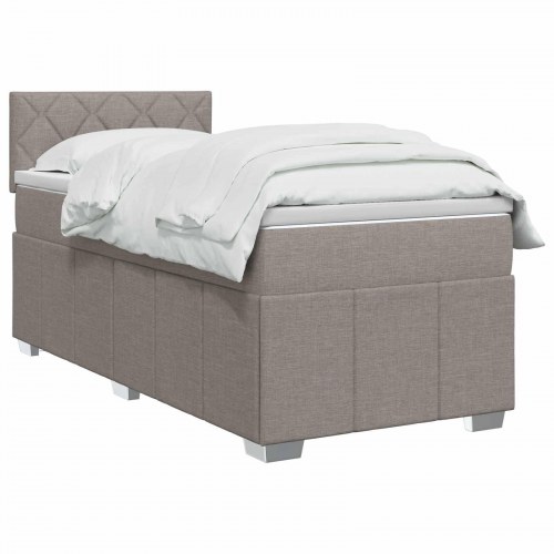 Boxmadras seng med topmadras og justerbar hovedgavl 90 x 200 cm gråbrun stof