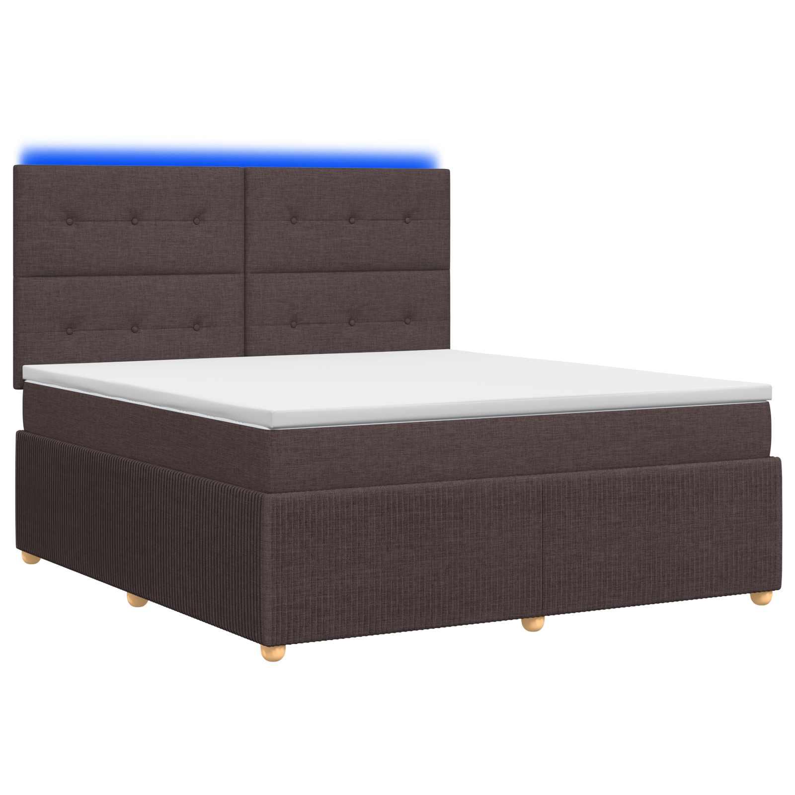 LED boksmadrasseng 140 x 190 cm med madras og justerbar hovedgavl - mørk brun