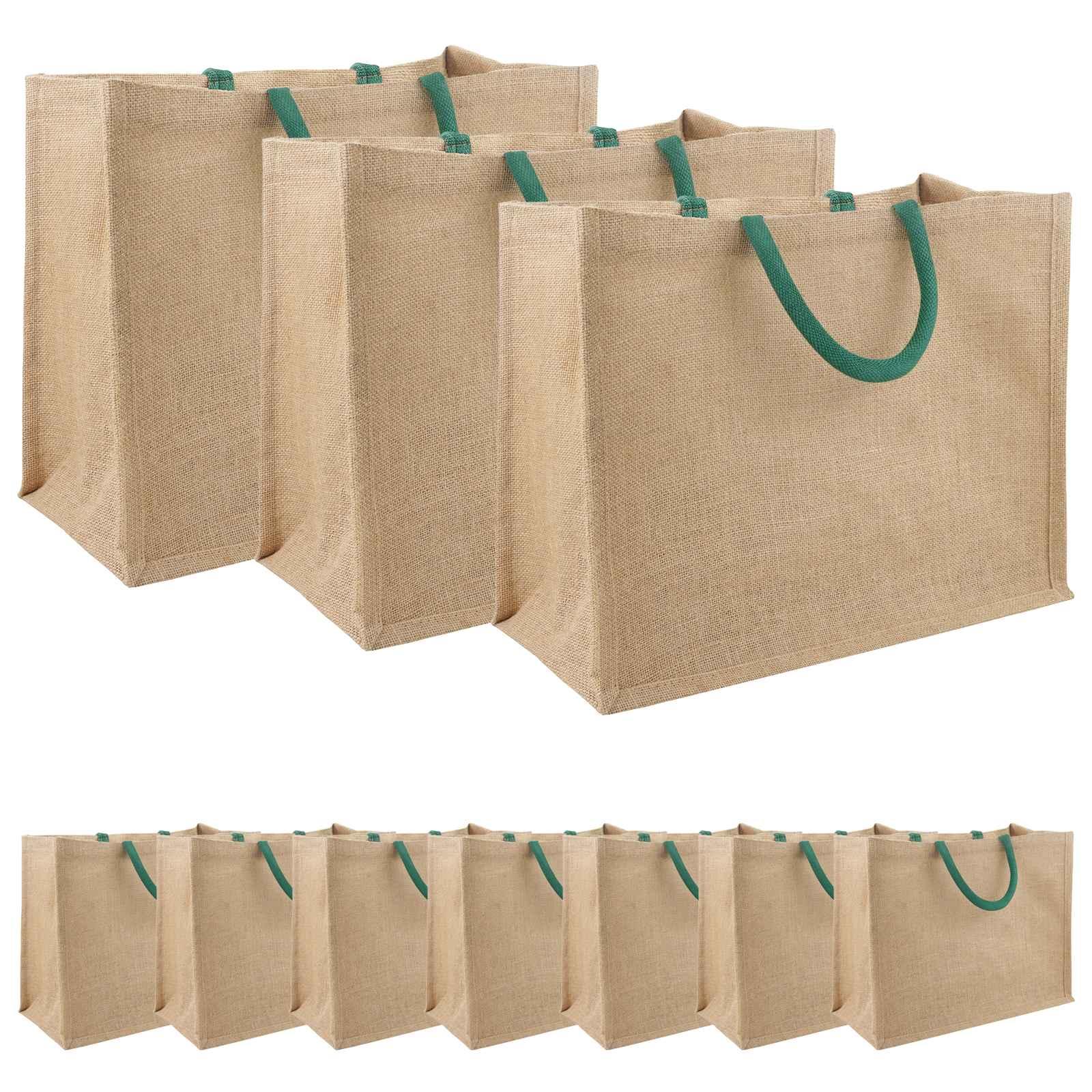 Jute indkøbstasker 10 stk. natur/grøn 42 x 33 x 19 cm 100% Tossa jute billede