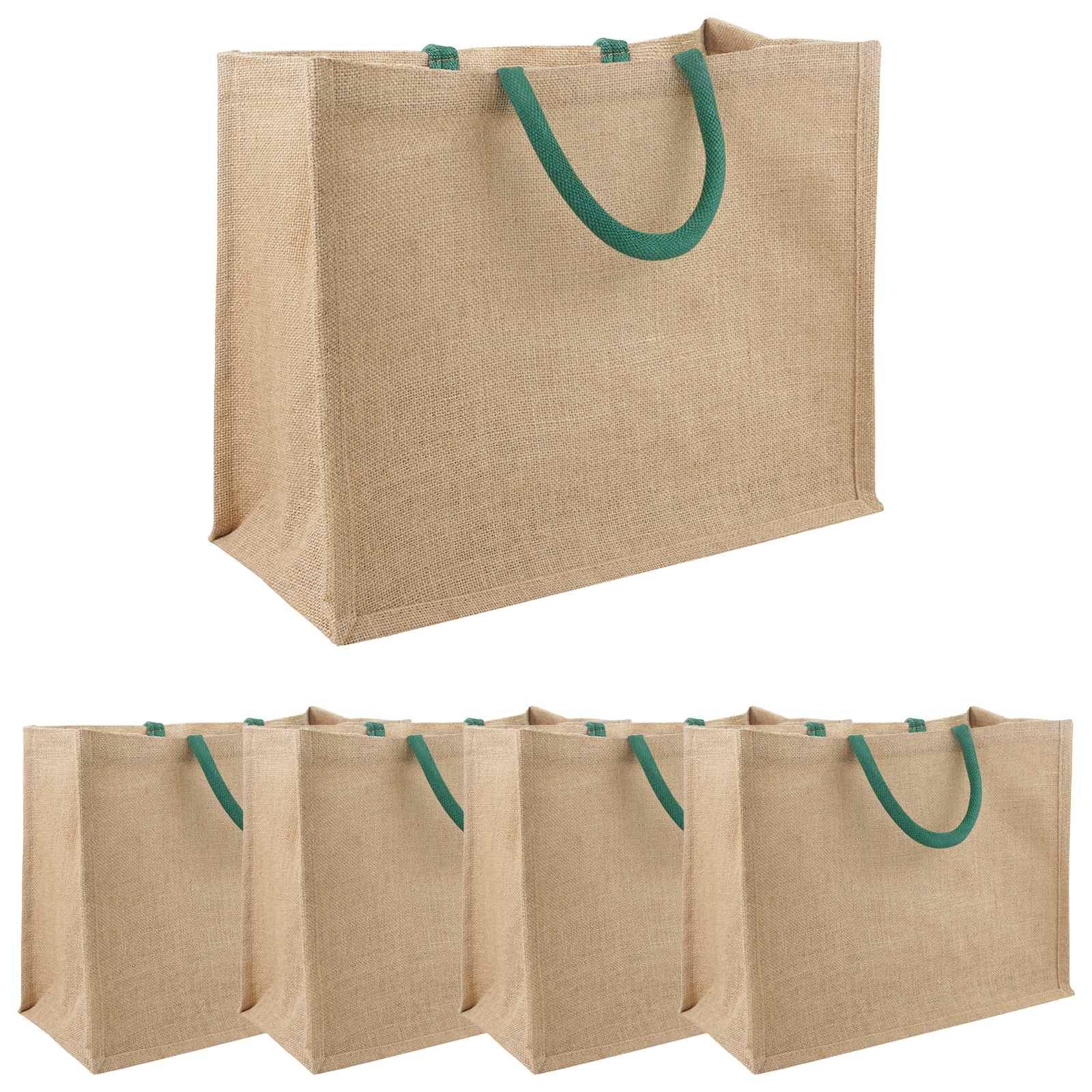 Jute indkøbstasker 5 stk. naturlig/grøn 42 x 33 x 19 cm 100% tossa jute billede