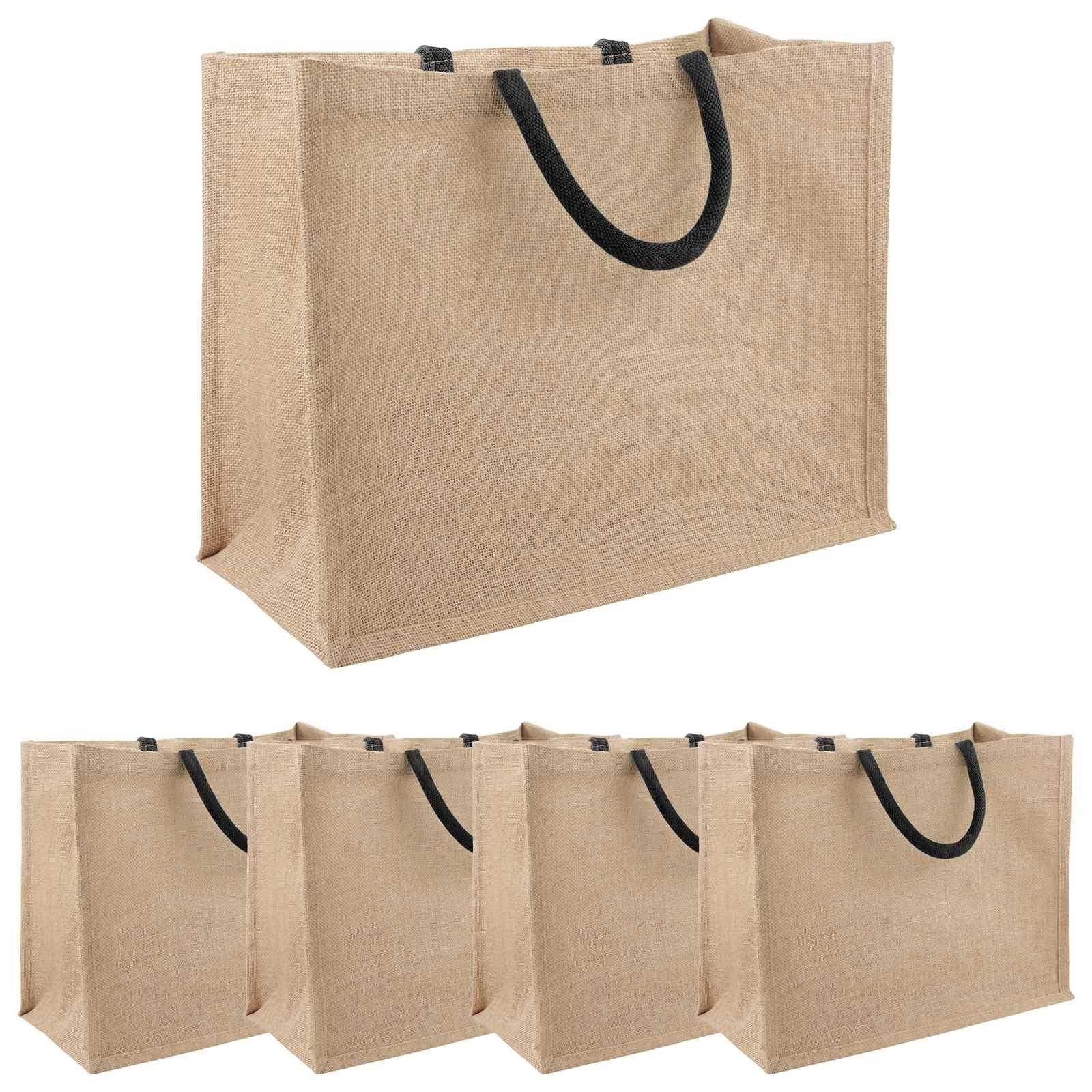 Jute indkøbstasker 5 stk. naturfarvet og sort 42 x 33 x 19 cm billede