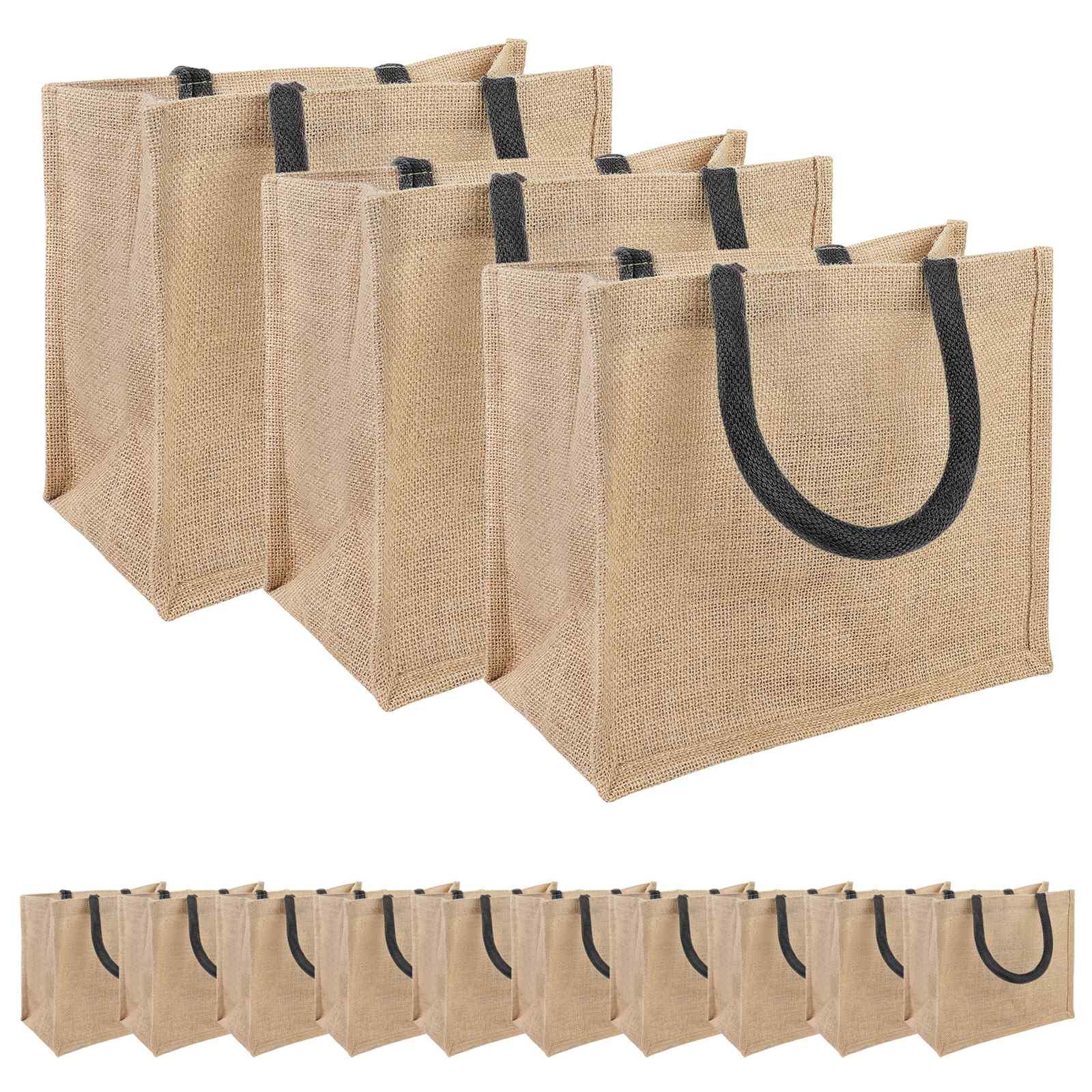 Jute indkøbstasker 50 stk naturfarvet og sort 26 x 22 x 14 cm billede