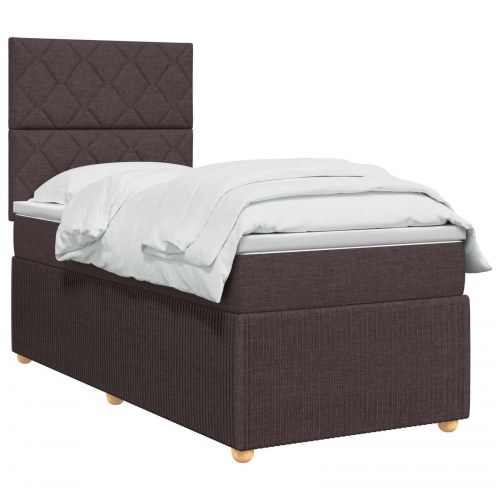 LED boksmadrasseng med madras 100 x 200 cm - mørk brun stof