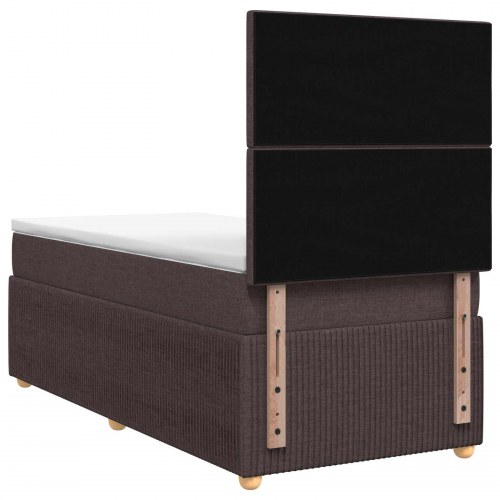 LED boksmadrasseng med madras 100 x 200 cm - mørk brun stof