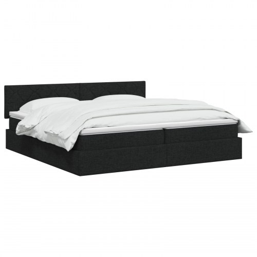 Opbevaringsseng med LED og madras 200 x 200 cm - sort stof