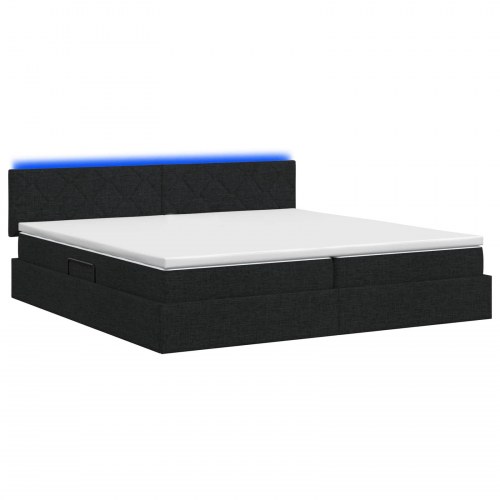 Opbevaringsseng med LED og madras 200 x 200 cm - sort stof