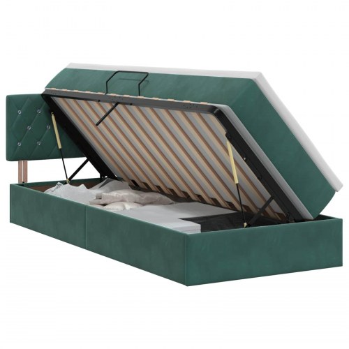 Opbevaringsseng med hovedgærde 90 x 200 cm i mørkegrøn fløjl