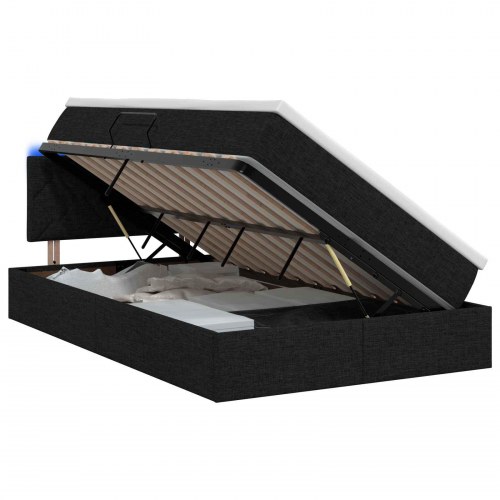 LED opbevaringsseng med madras 120 x 200 cm - sort stof