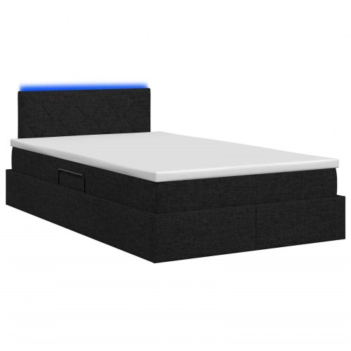 LED opbevaringsseng med madras 120 x 200 cm - sort stof