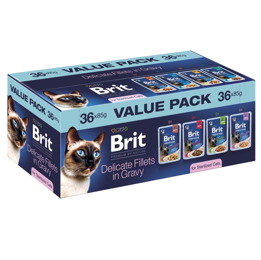 Brit Premium by Nature Delikate fileter i sovs til steriliserede katte vådfoder 36 x 85 g
