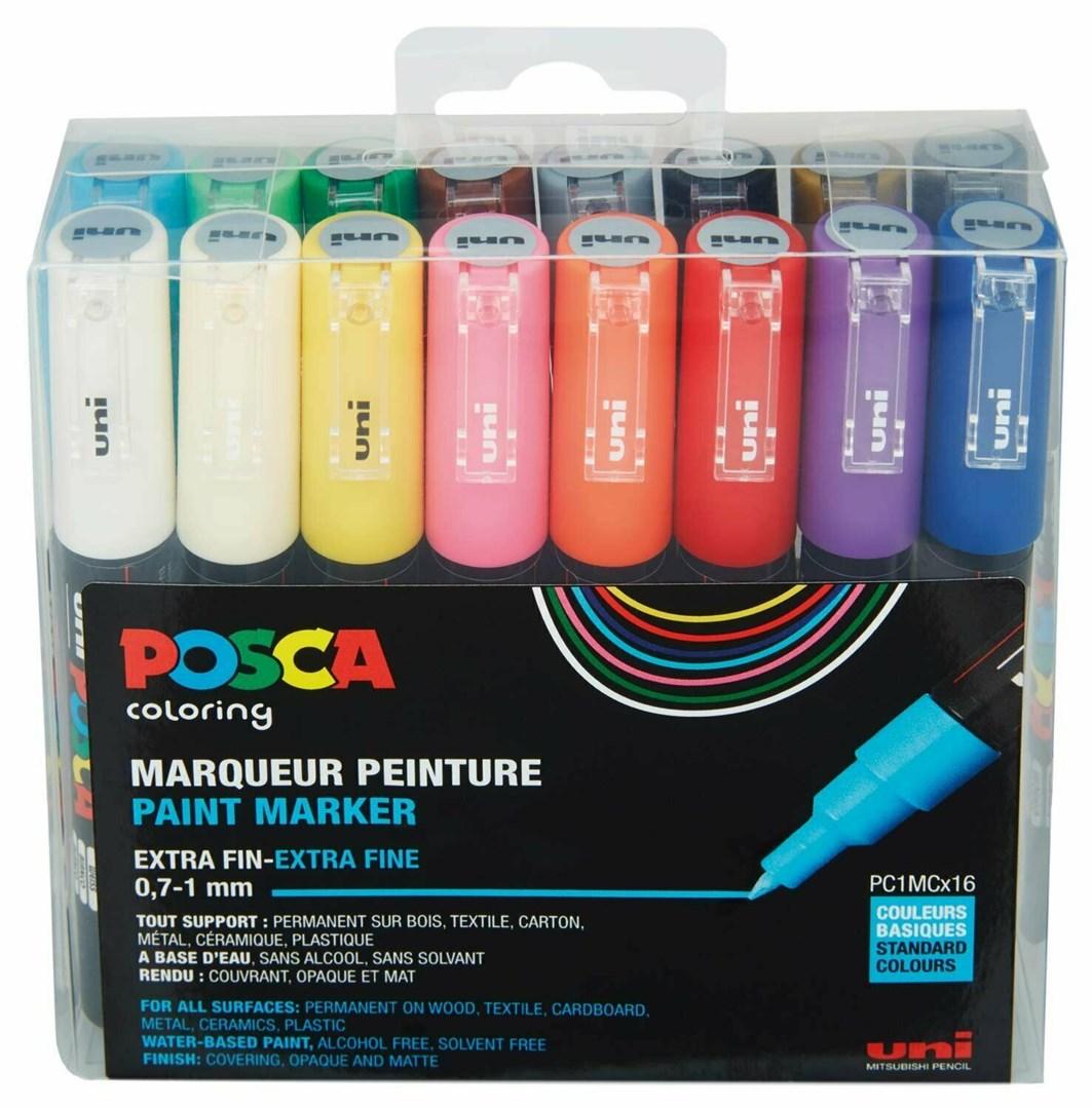 POSCA PC-1MC tusch sæt med 16 farver ekstra fin 0,7-1 mm