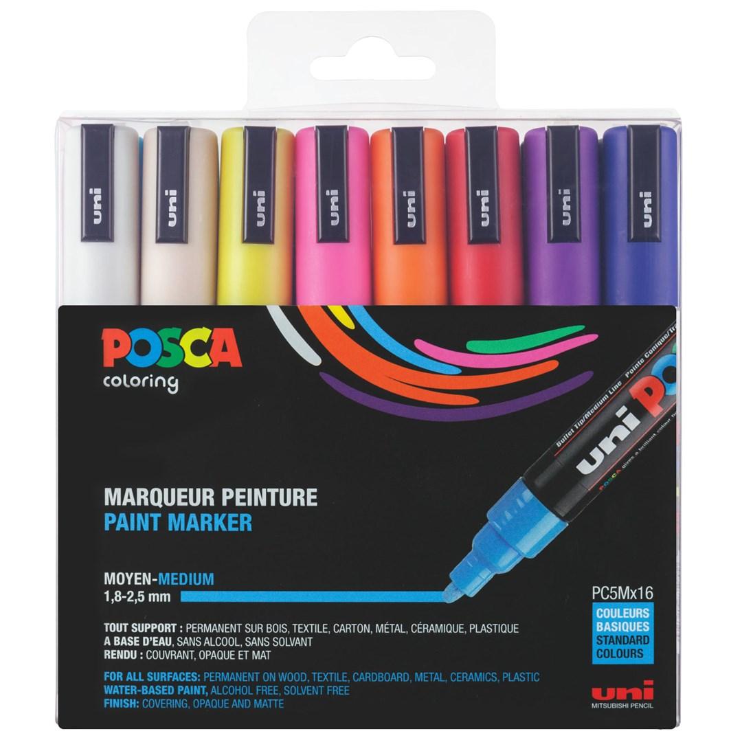 POSCA UNI PC-5M malertusch sæt med 16 standardfarver