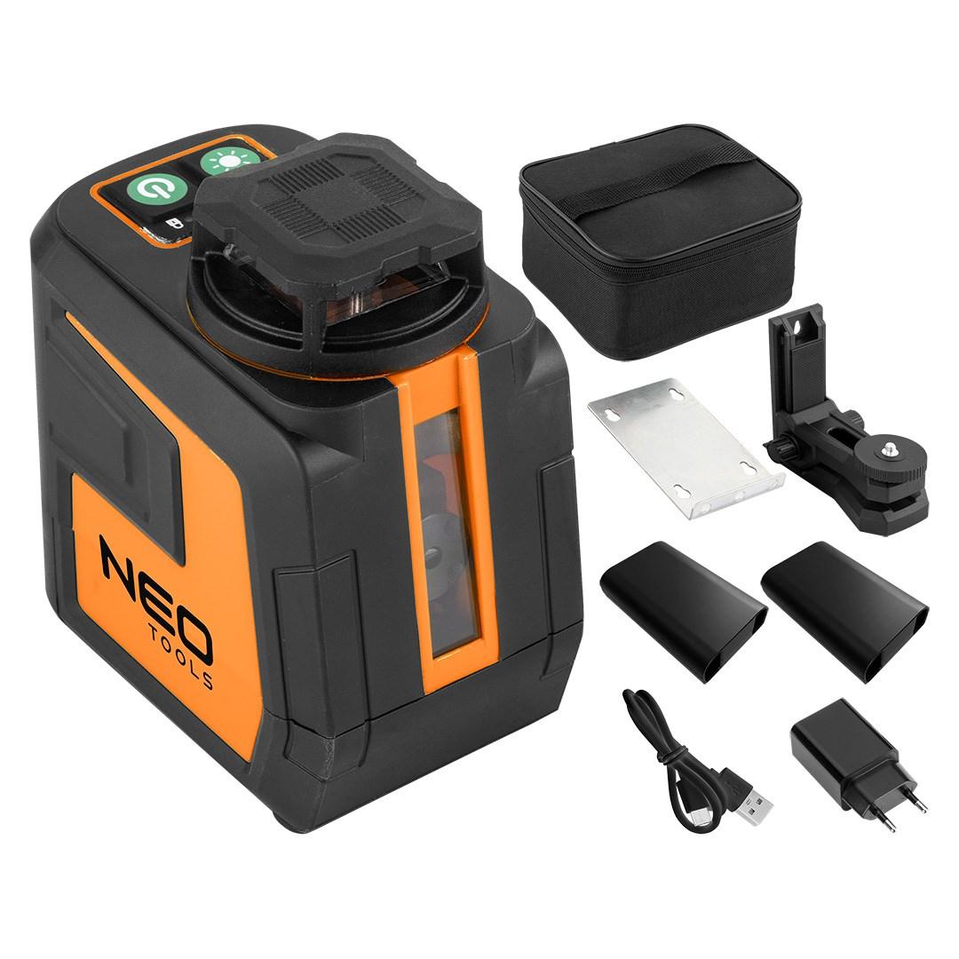 NEO TOOLS krydslaser 20 m med 5 linjer grøn inkl. etui og magnetisk holder billede