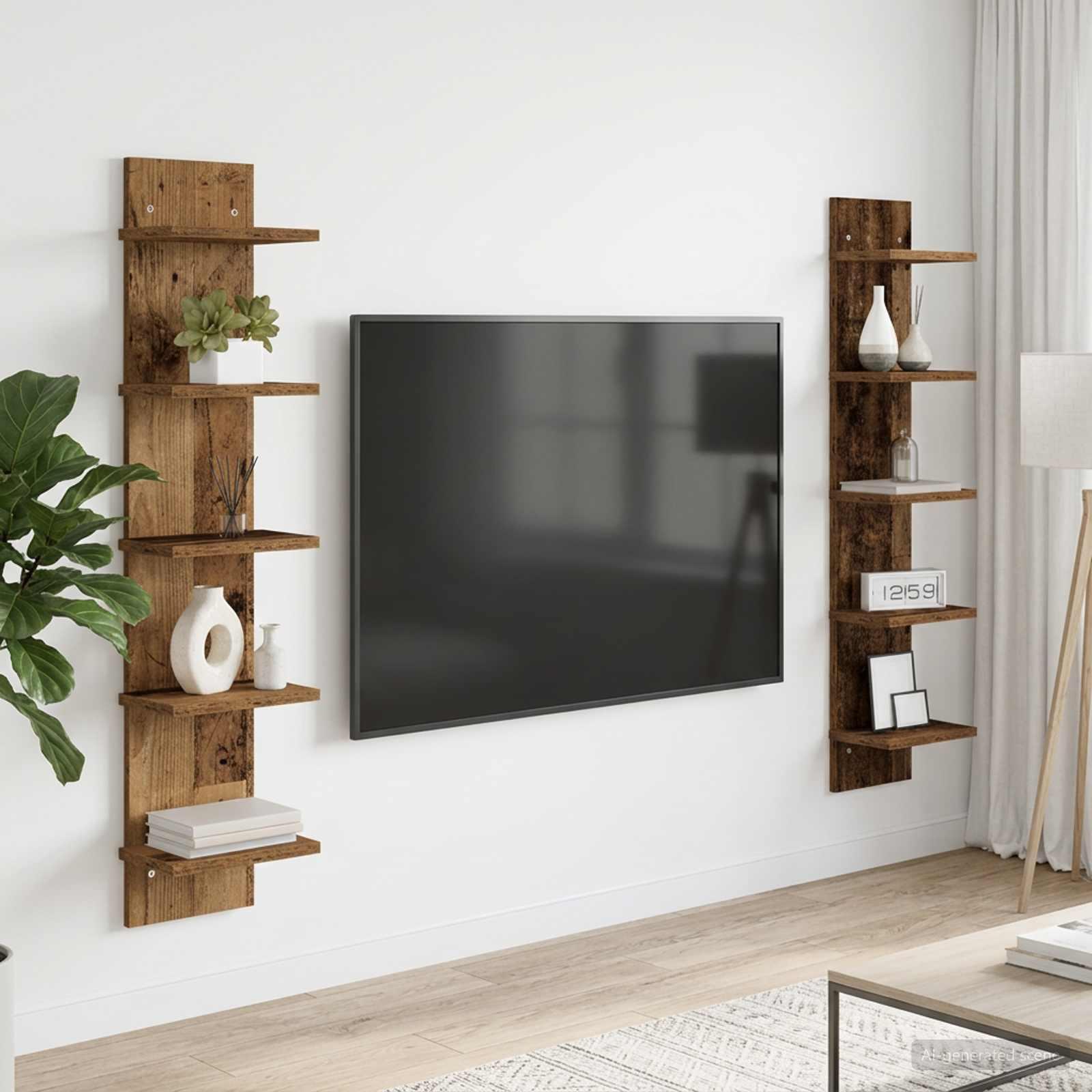 Væghylde 2 stk. i gammelt træ 22 x 15 x 100 cm af konstrueret træ billede