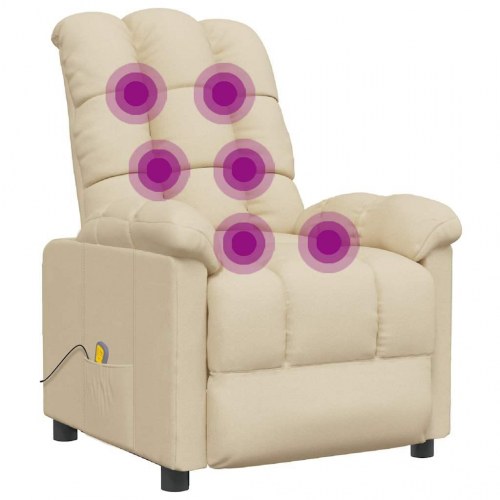 Massagestol i stof med manuel recliner og 6-punkts vibrationsmassage - cremefarvet