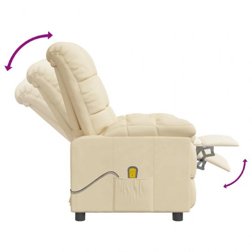 Massagestol i stof med manuel recliner og 6-punkts vibrationsmassage - cremefarvet