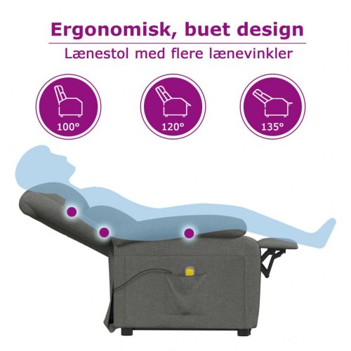 Massagestol i stof med manuel recliner og 6-punkts vibrationsmassage - cremefarvet