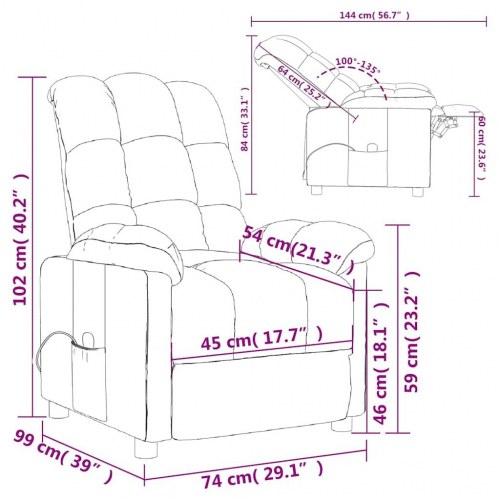 Massagestol i stof med manuel recliner og 6-punkts vibrationsmassage - cremefarvet