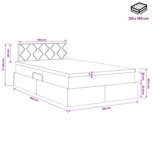 Seng med opbevaring og madras 120 x 190 cm mørkegrå fløjl