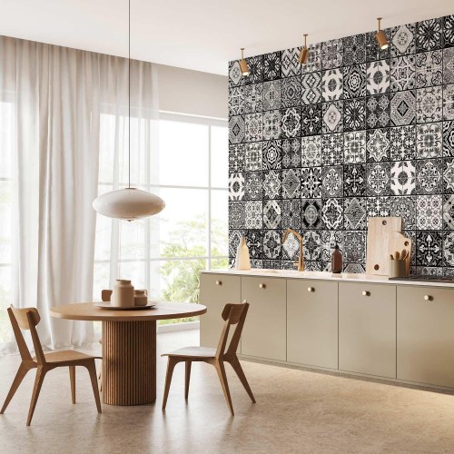 Arabesque sort og hvid tapet - geometrisk fototapet