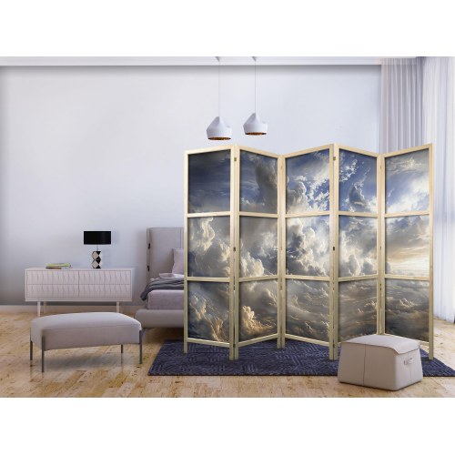 Japansk skærmvæg 5 paneler med skymotiv - Gyldne refleksioner i skyer ved skumring, 225 x 172 cm