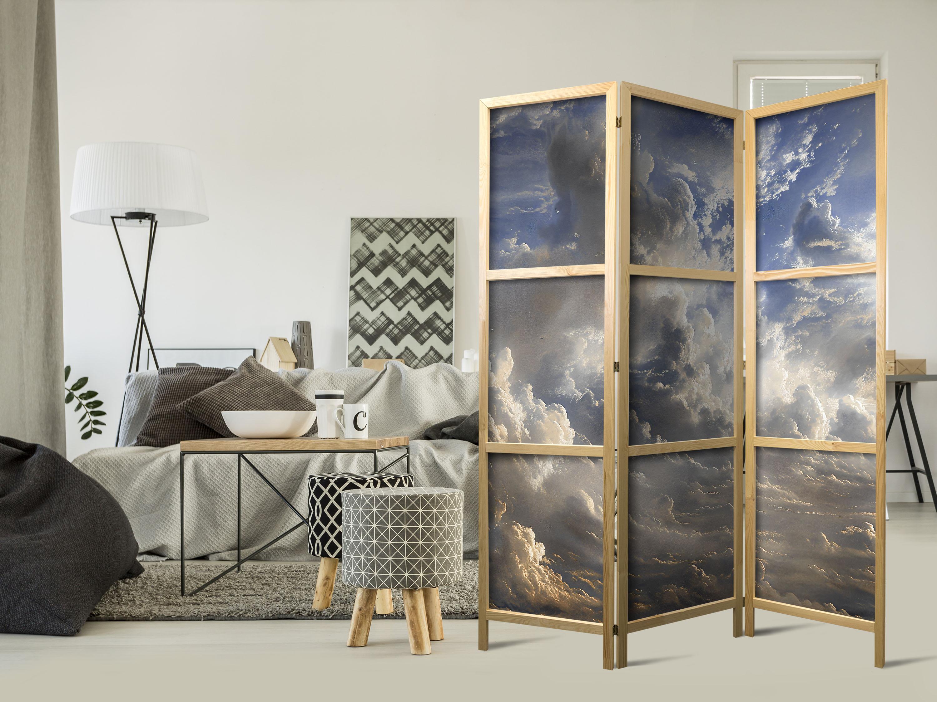 Japansk skærmvæg med skymotiv 135 x 172 cm billede