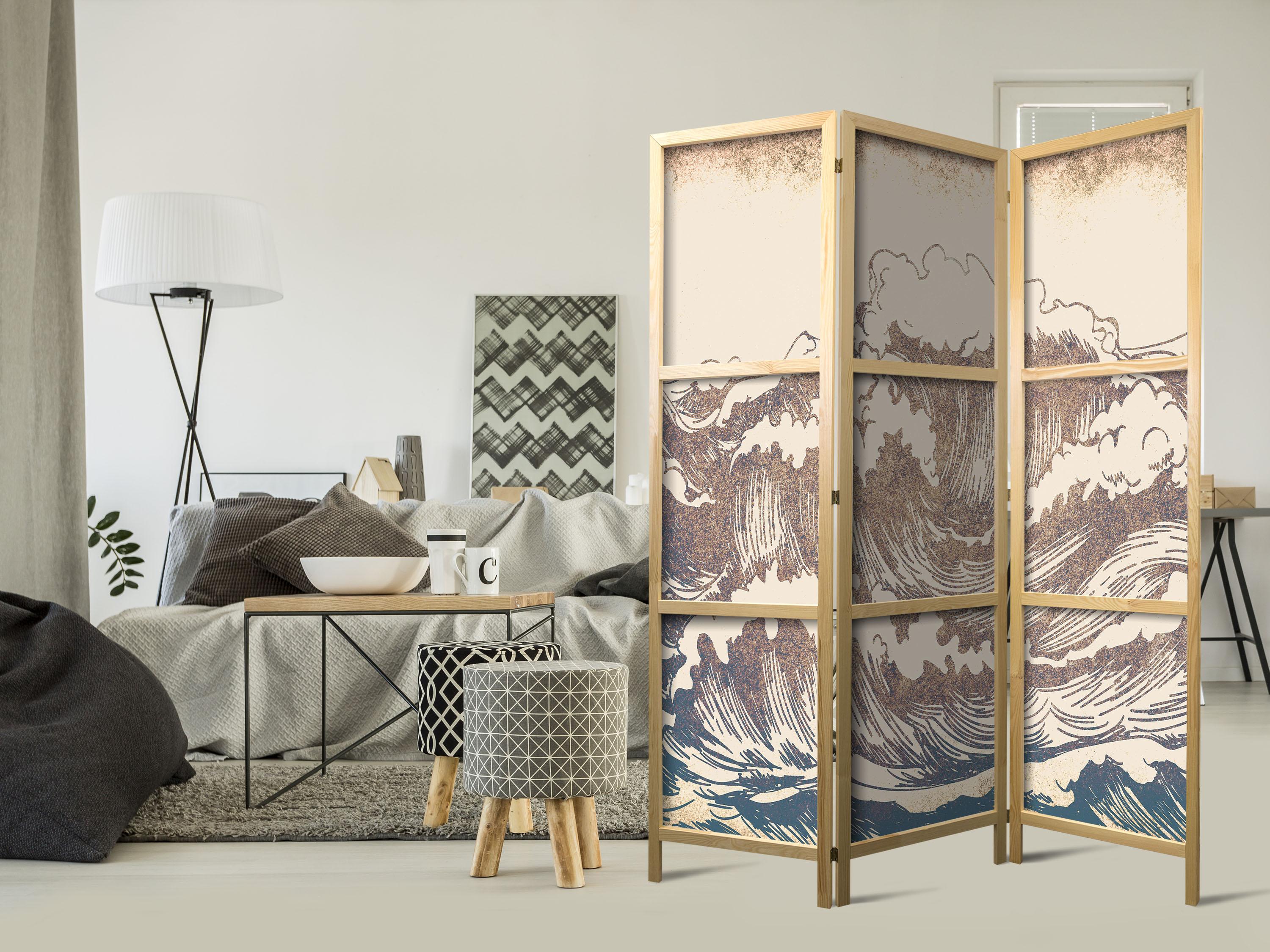 Japansk skærmvæg med havmotiv - Turbulent Ocean 135 x 172 cm billede