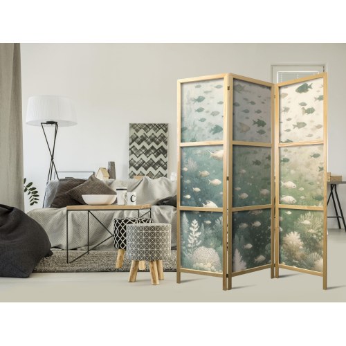 Japansk skærmvæg med fisk og havplanter 135 x 172 cm