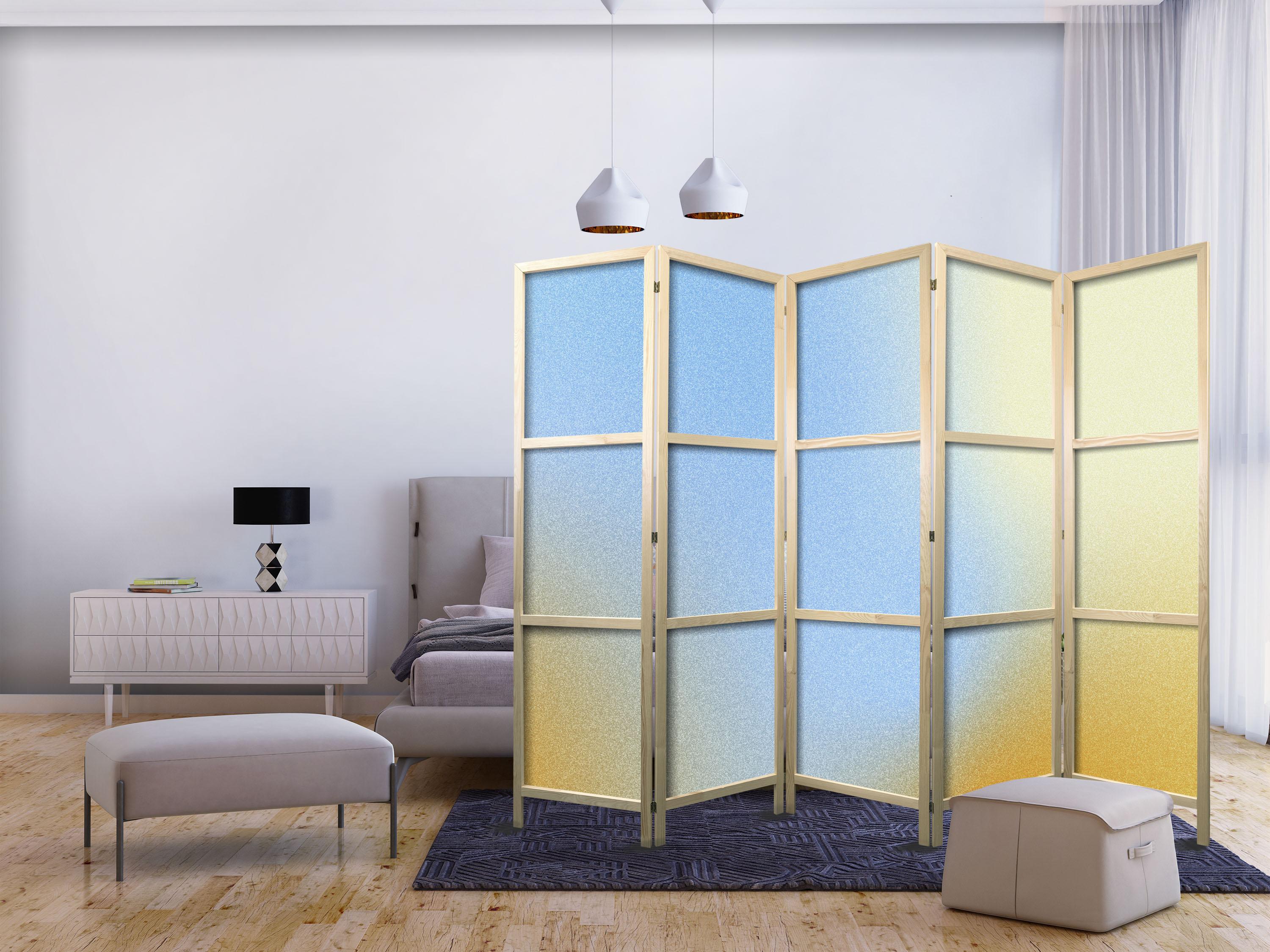 Japansk skærmvæg Energetic Gradient - 5-panels rumdeler 225 x 172 cm billede