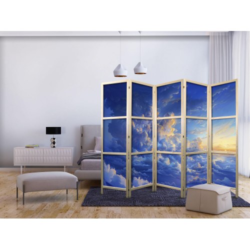 Japansk skærmvæg med skymotiv 225 x 172 cm - 5 panels rumdeler