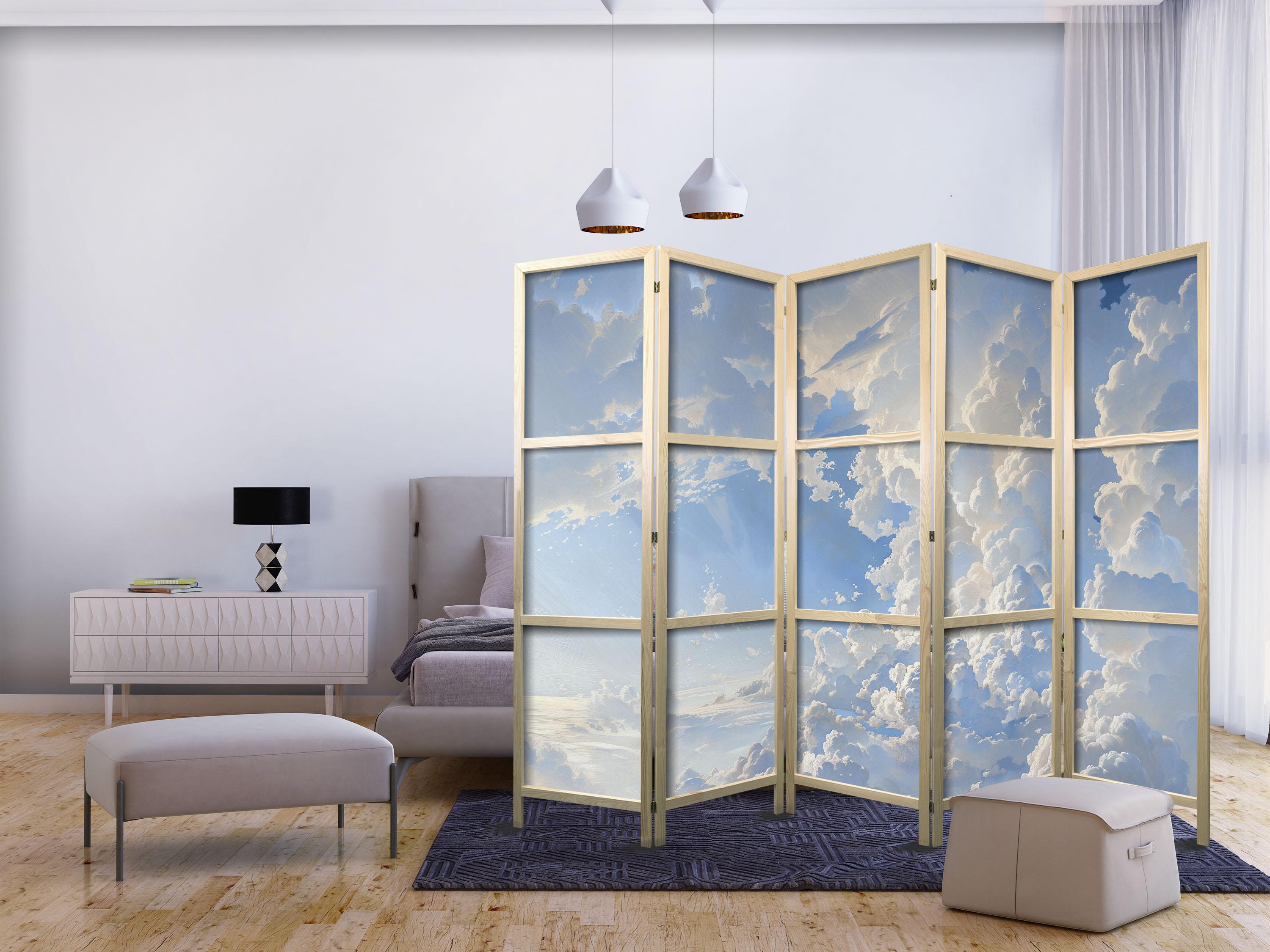 Japansk skærmvæg med skymotiv 225 x 172 cm - 5-panel rumdeler billede