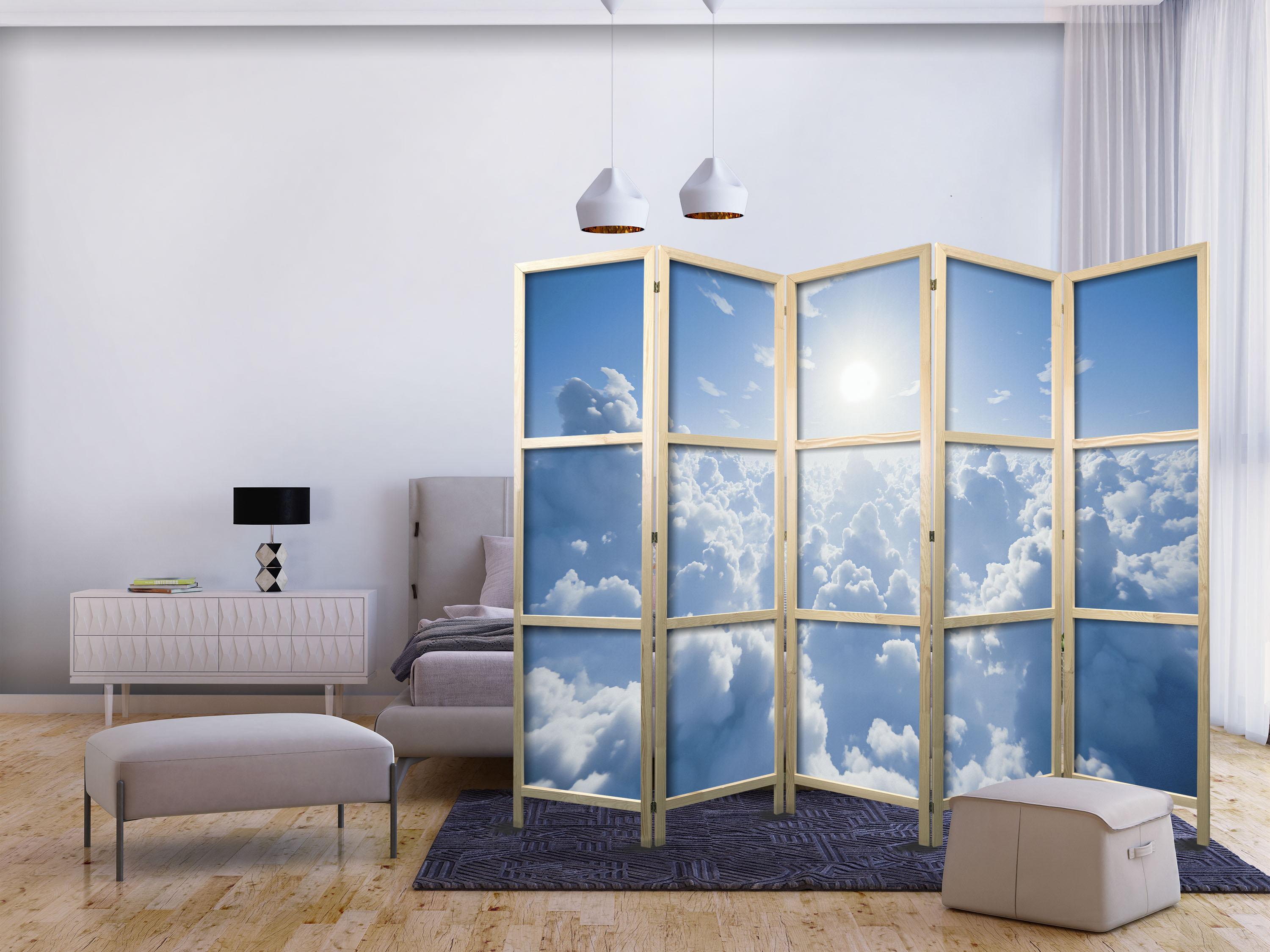 Japansk skærmvæg Heavenly Calm - solstråler og skyer 225 x 172 cm billede