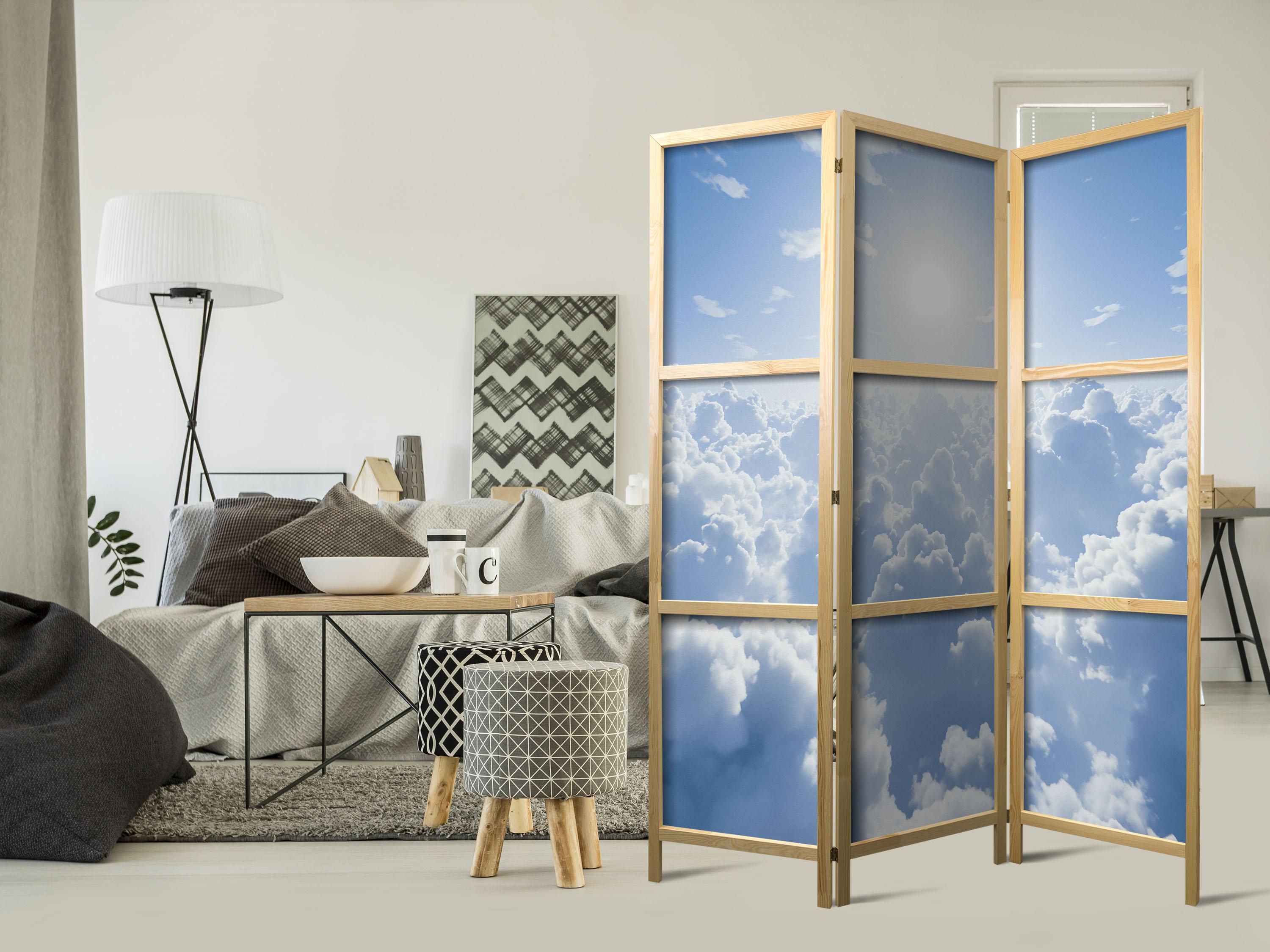 Japansk skærmvæg Heavenly Calm - rumdeler med himmel og skyer 135 x 172 cm billede