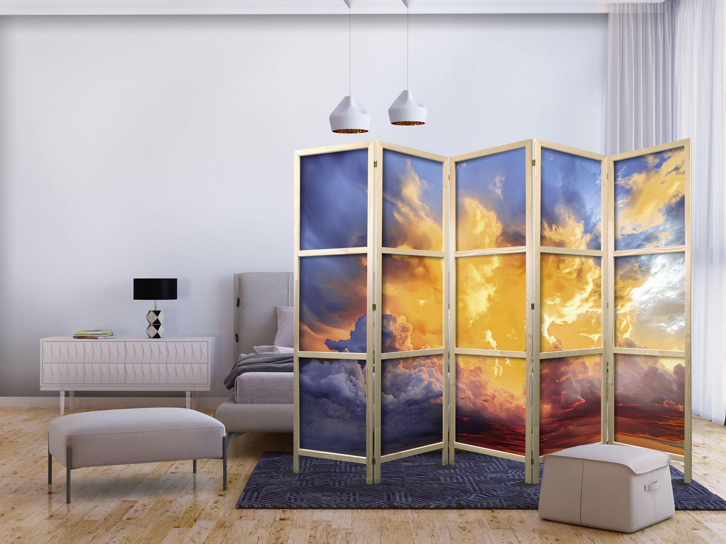 Japansk skærmvæg Beautiful Sunset - skyer i varme nuancer 225 x 172 cm billede