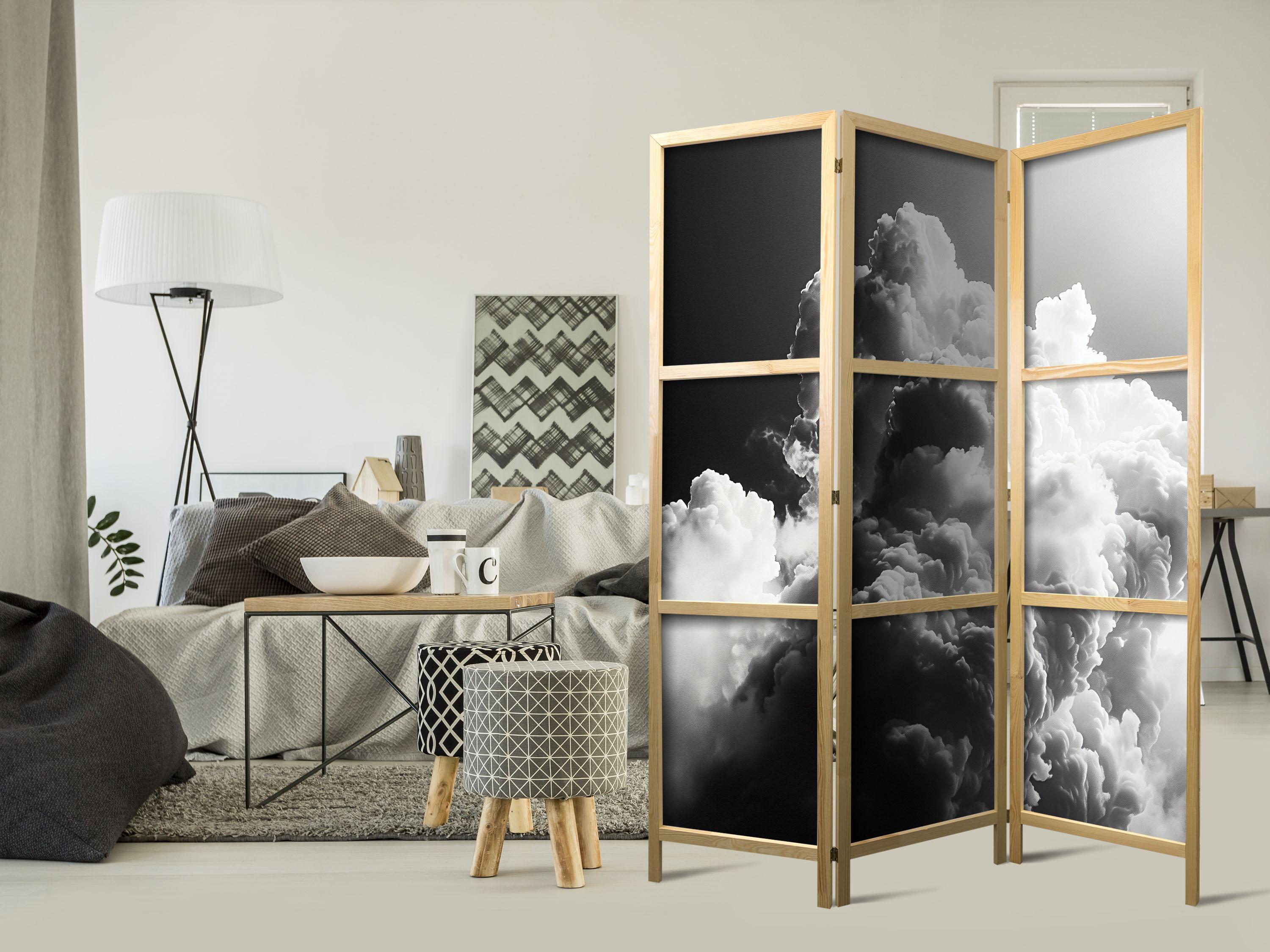 Japansk skærmvæg med skymotiv 135 x 172 cm billede