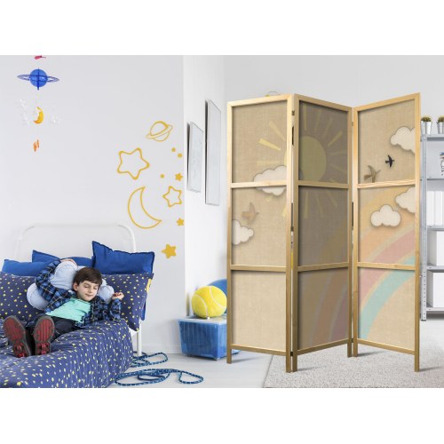 Japansk skærmvæg til børn 135 x 172 cm - Regnbue på en solrig dag med flyvende fugle