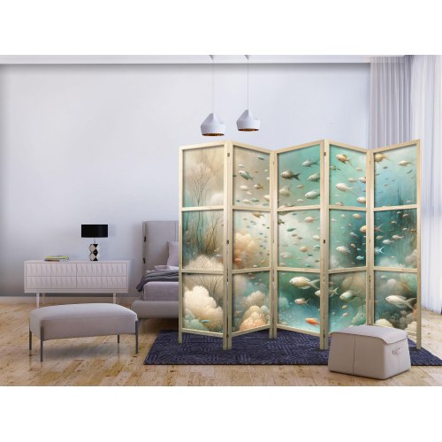 Japansk skærmvæg med undervandslandskab og fisk - 5-panel 225 x 172 cm