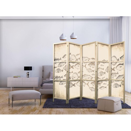 Japansk skærmvæg med fiskemotiv i vintage stil 225 x 172 cm