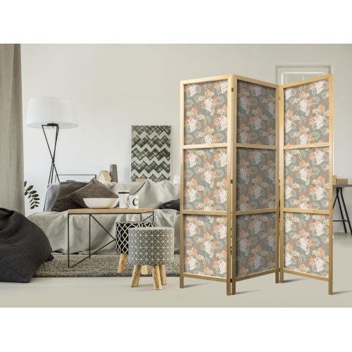 Japansk skærmvæg Little Bouquets med eksotiske blomster og blade 135 x 172 cm