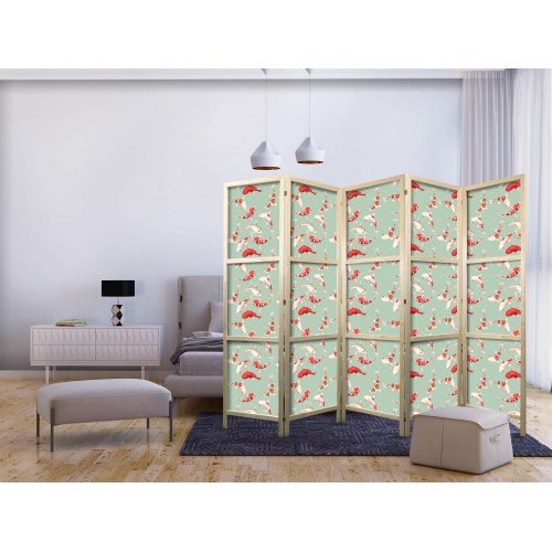 Japansk skærmvæg med koi fisk - 5 paneler, 225 x 172 cm