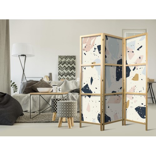 Japansk skærmvæg med terrazzo-design i afdæmpede farver 135 x 172 cm
