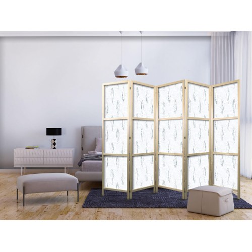 Japansk skærmvæg med blå fisk - 5-panels rumdeler 225 x 172 cm