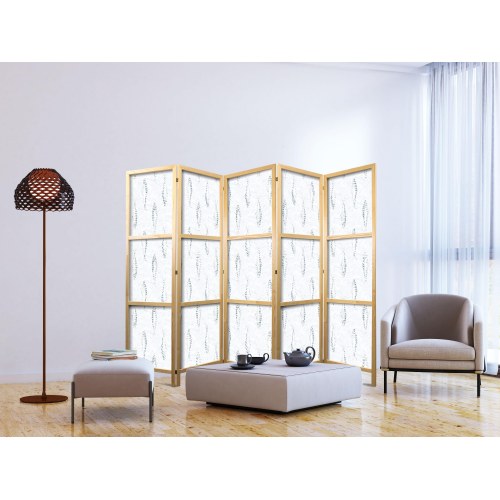 Japansk skærmvæg med blå fisk - 5-panels rumdeler 225 x 172 cm