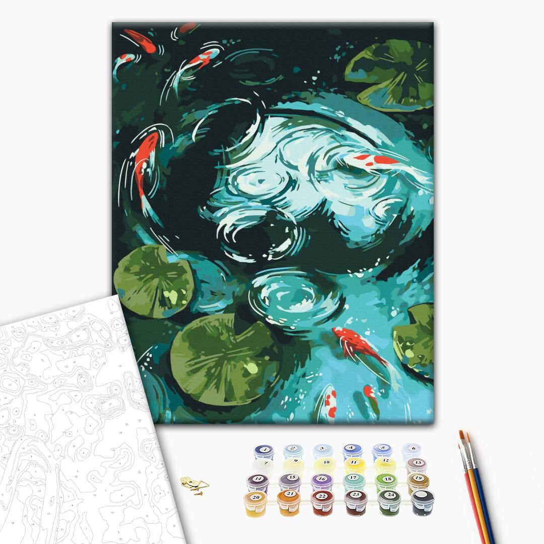 Mal efter tal med koi karper 40 x 50 cm billede