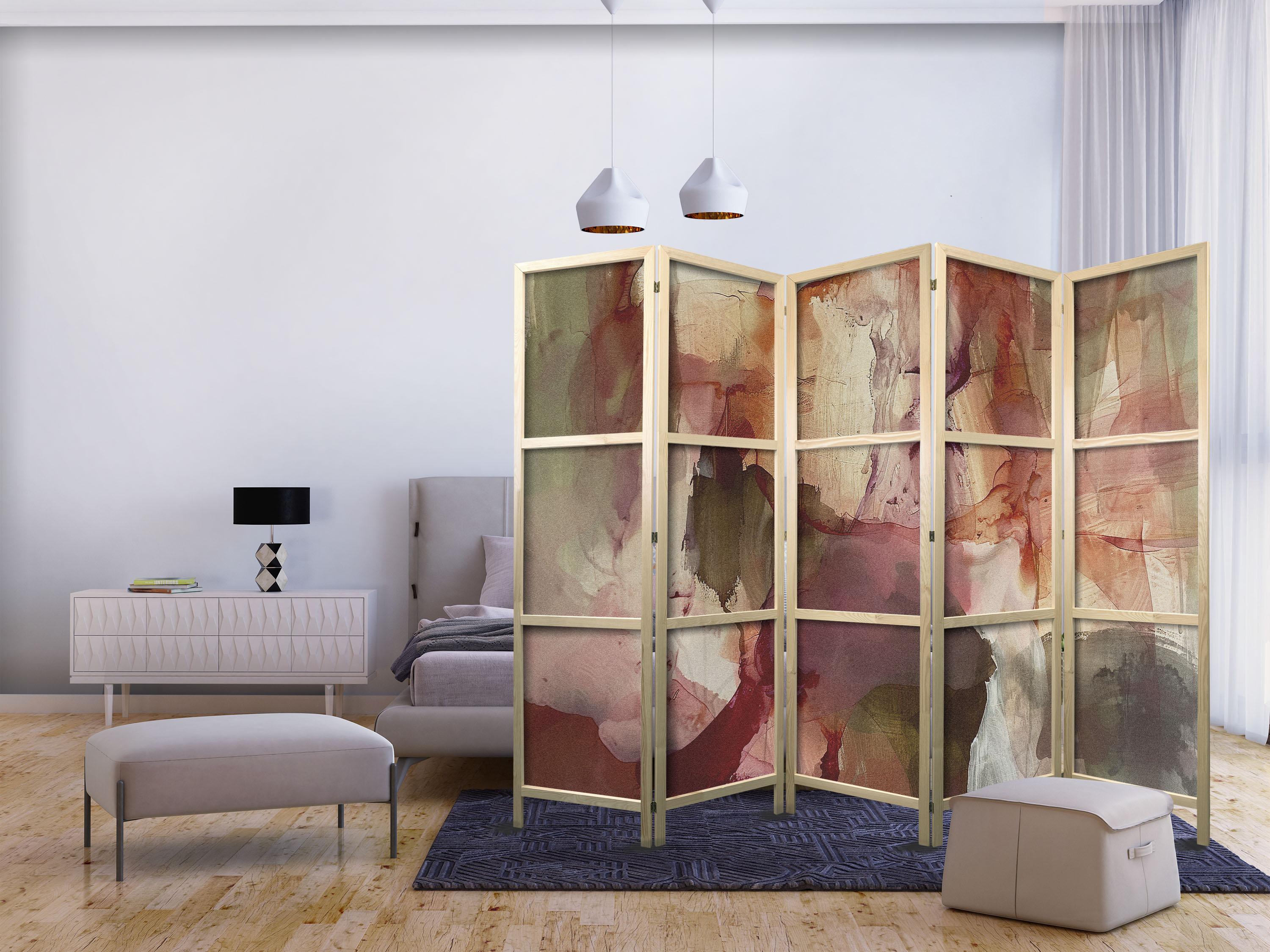 Japansk skærmvæg Rose Abstraktion - 5-panels rumdeler 225 x 172 cm billede