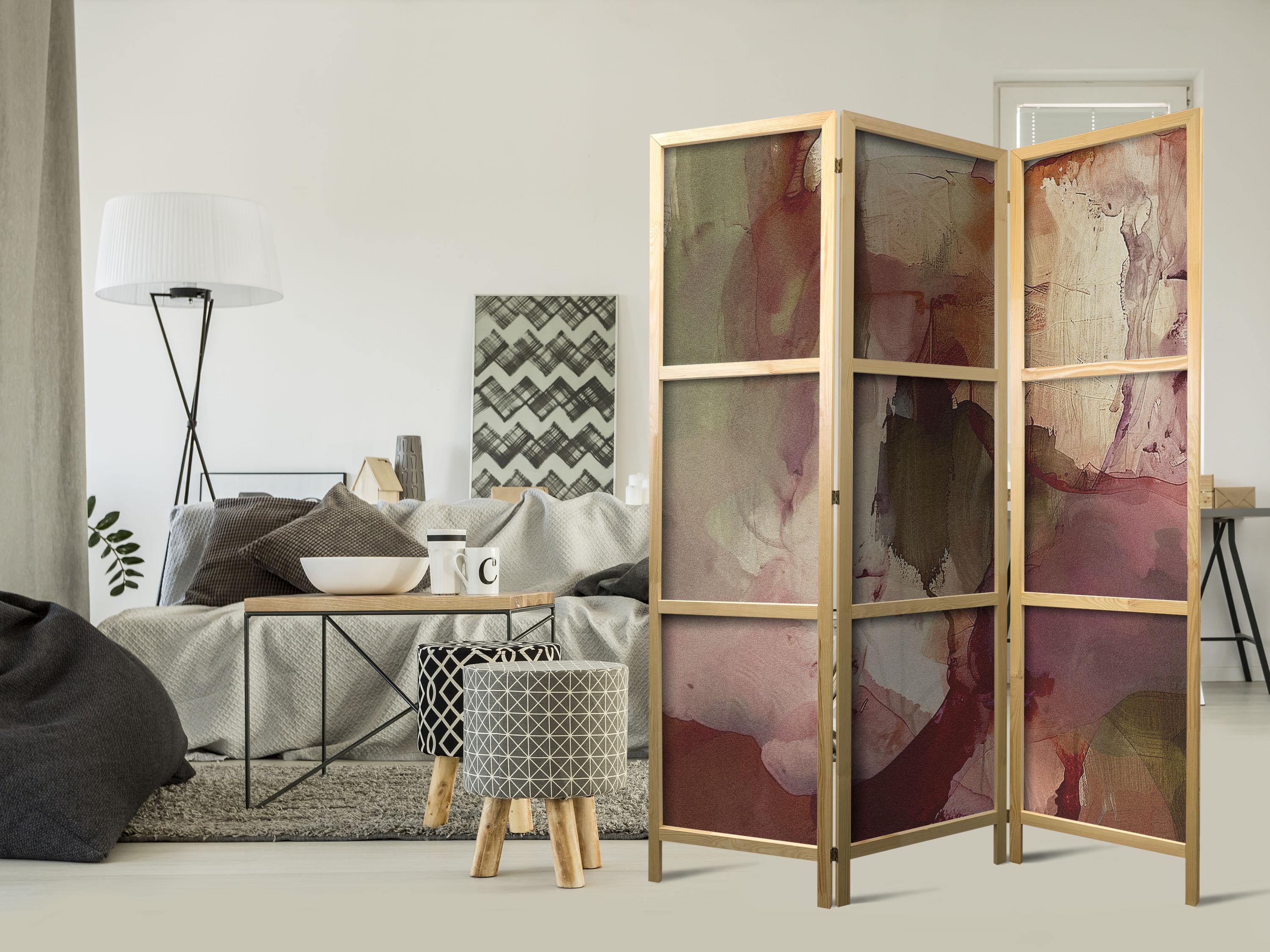 Japansk skærmvæg Rose Abstraction - 3-panels rumdeler 135 x 172 cm billede