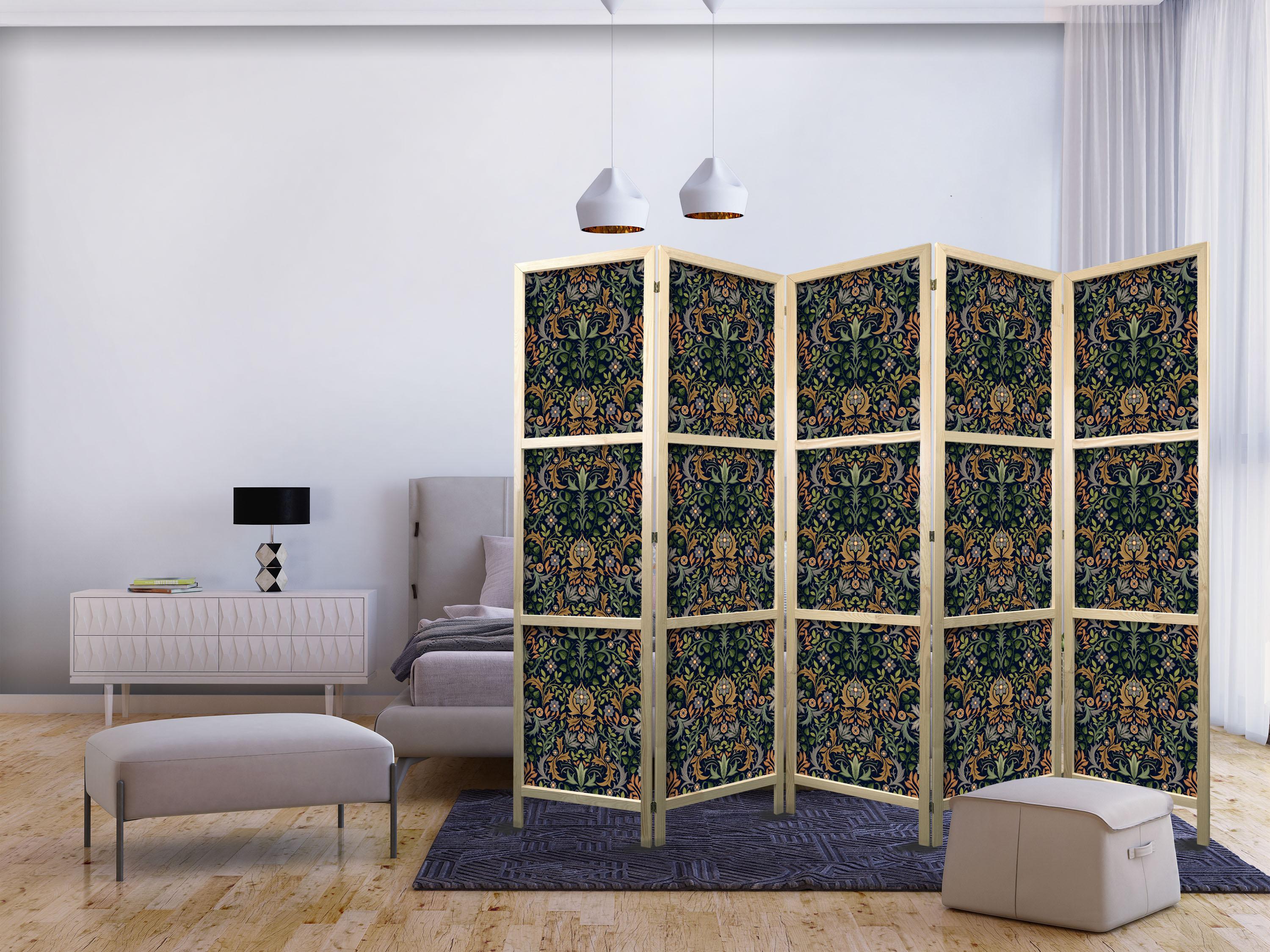 Japansk skærmvæg med retro vintage blomstermønster i victoriansk stil 225 x 172 cm billede
