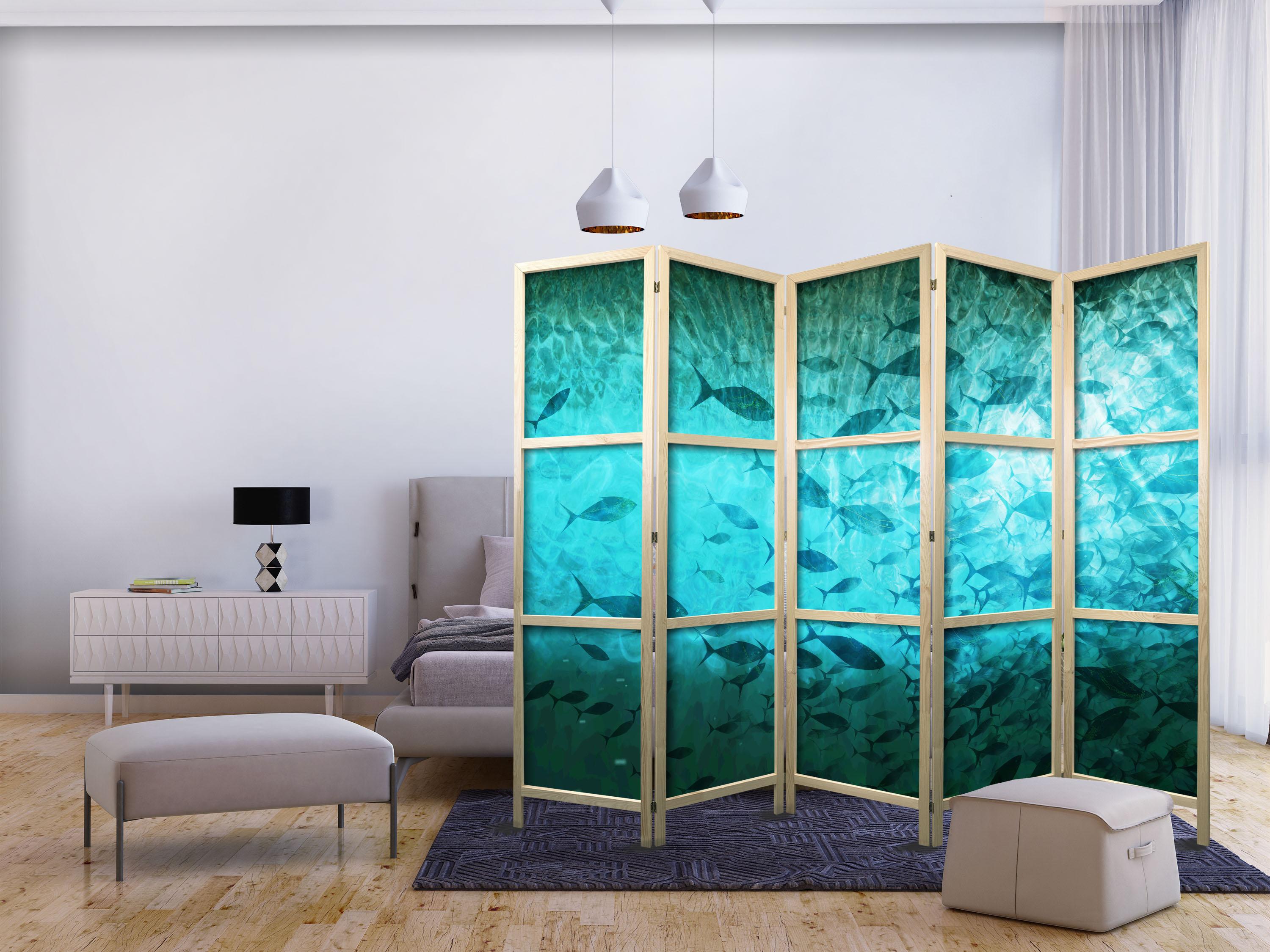 Japansk skærmvæg Underwater Paradise - 5-panels rumdeler med fisk 225 x 172 cm billede